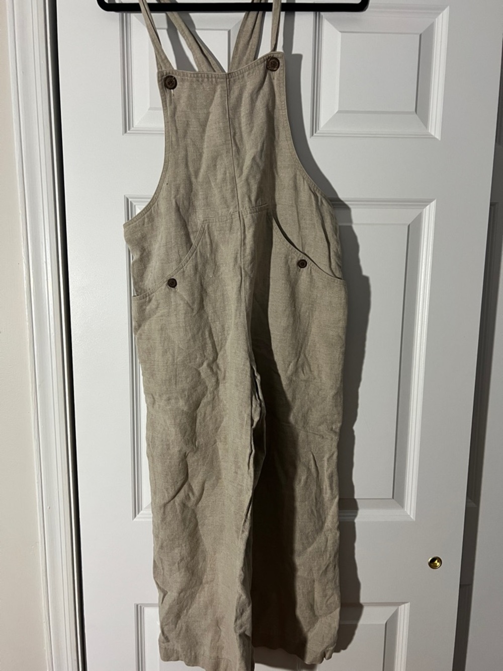 Ann Taylor Beige Linen-Cotton Cropped Overalls